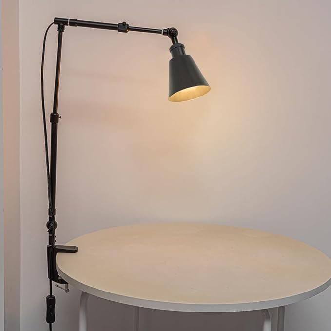 15Ft Timer Switch Cord Clip Mount Plant Growing Stand Socket Light Adjustable Length Black Shade Vintage Design for Indoor Shelf Or Table Plants (No Bulb)