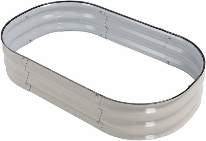 Raised Garden Bed Kit 304 Stainless Steel Oval Raised Planter Bed Outdoor for Vegetables Flowers with Open Base Design Heavy Duty Safe Edges Stackable (White)