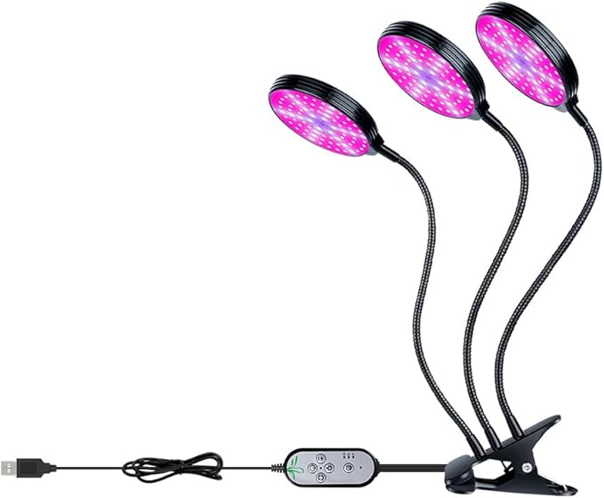 45W LED Indoor Vegetable Flowers lamp USB Full Spectrum Plant Hydroponic Lights 5V Powered Desktop Clip Planting Lamp 360° Adjustable Gooseneck 5 Level Dimmable Timing 4/8/12Hrs UV/IR Greenhouse