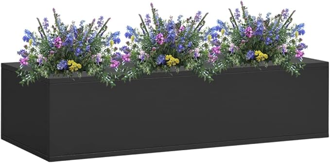 Rectangular Anthracite Steel Flower Box 35.4x15.7x9.1 Inch Durable Metal Planter for Outdoor Plants Garden Balcony