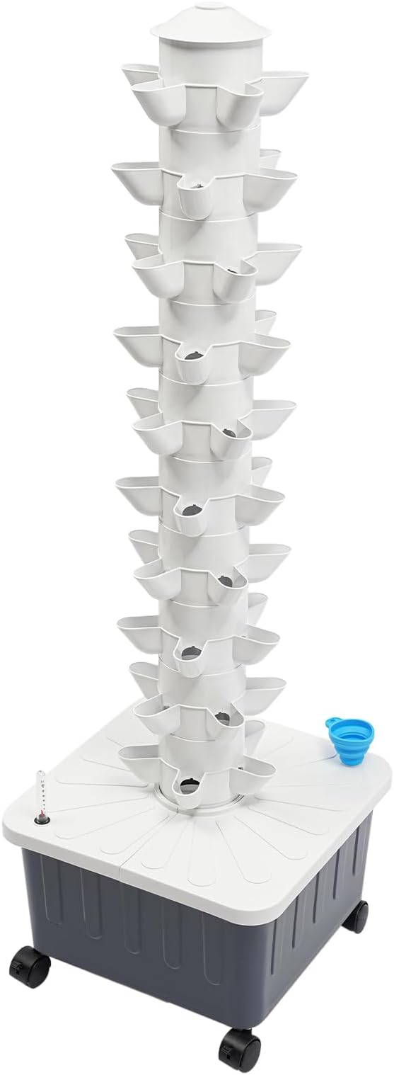 Hydroponic Growing System Kit 50 Holes Moveable Vertical Planter Germination Smart Herb Garden Indoor/Outdoor for Strawberries Tomatoes Lettuce Herbs White