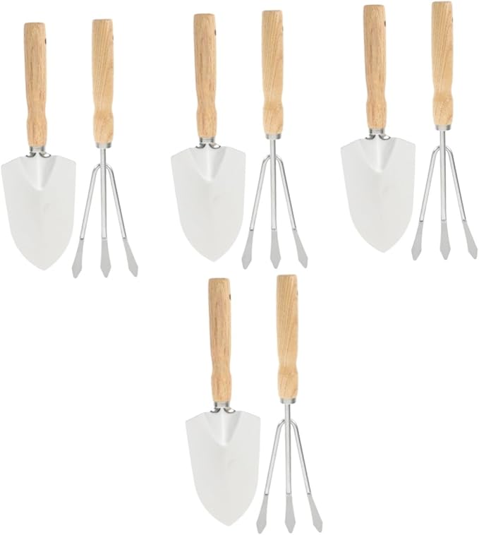 4sets Garden Tools for Small Plants Portable Rake and Trowel Kit for Soil Cultivating Weeding and Transplanting Hand Tools for Home and Outdoor Use