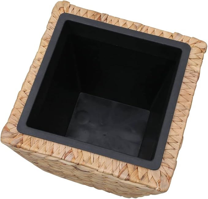 Raised Garden Bed Planter Boxes Natural Water Hyacinth &amp Steel Set of 3 Square Indoor Planters with Removable Pots Rustic Beige for Living Room Decor