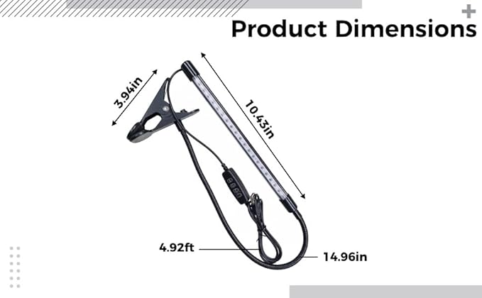 Black Led Grow Light with Timer Full Spectrum Clip On Dimmable USB Powered for Indoor Plants