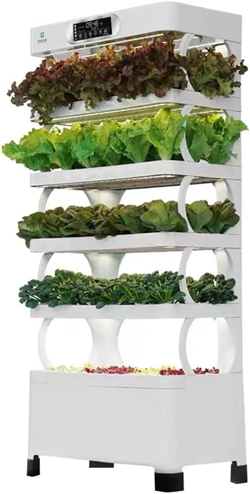 Hydroponics Tower Plants Vertical Hydroponics Grow Kits 5-Layer Indoor Gardening Greenhouse with Lights 85 Holes PVC Vegetables Plant Growing