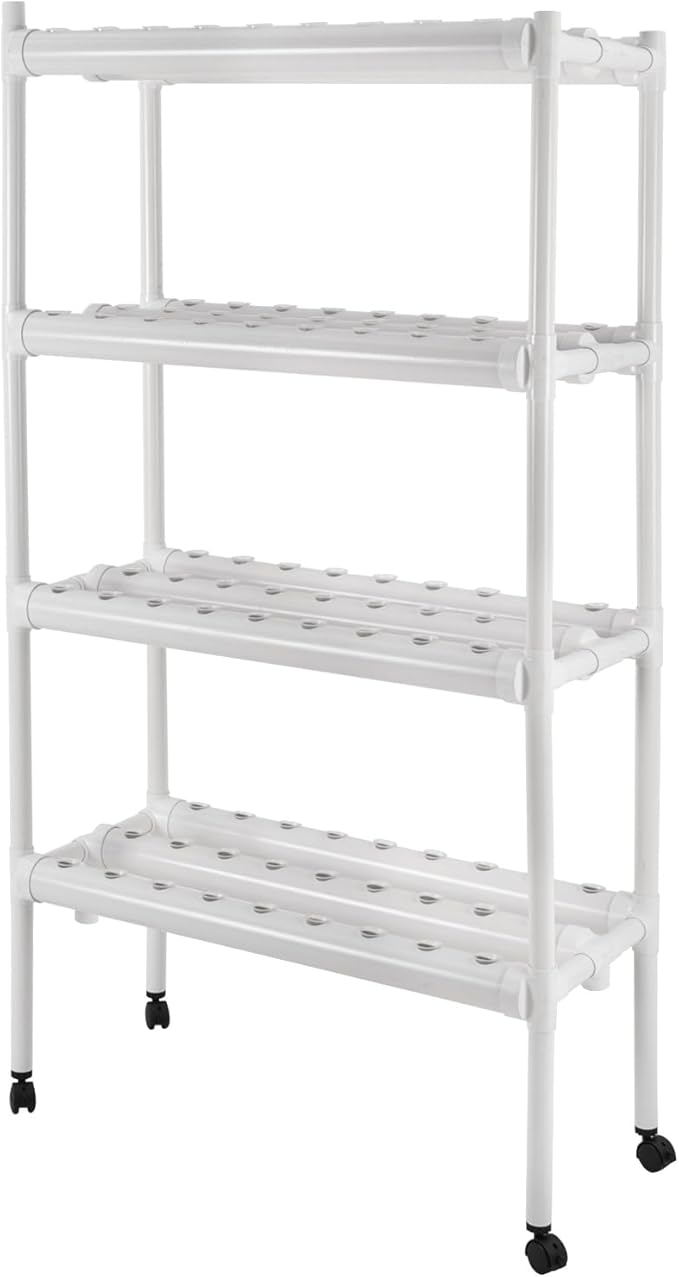 4 Tier Hydroponic Grow Kit on Wheels Hydroponic Tower with Grow Baskets and Adjustable Foot Pads Hydroponics Growing System Kit for Growing Lettuce Oilseed Rape Celery White