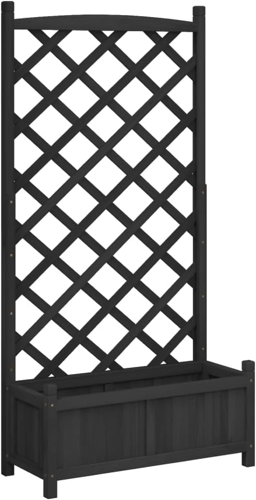 Black Matte Fir-Wood Trellis Planter 59.1 Tall Raised Garden Bed with Drainage Holes for Patio Balcony Outdoor Indoor Climbing Plants Large Rectangular Container