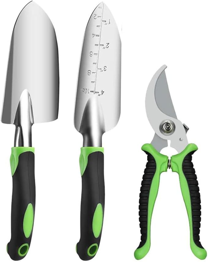Farm Tool Set Three-Piece Aluminum Alloy Garden Tool Set Gardening Tools(Green Shovel Small Shovel Scissors)