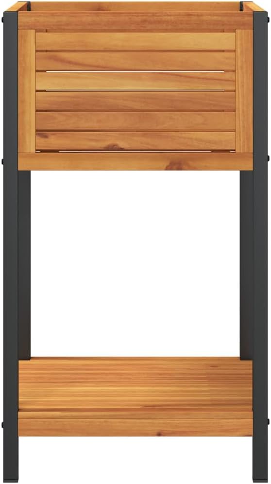 Garden Planter Brown Solid Acacia Wood Powder-Coated Steel 17.7x17.7x31.5 Inch Raised Garden Bed for Outdoor Plants