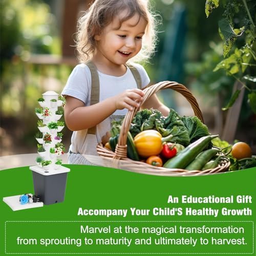 Garden Hydroponics Growing 30 Pods Hydroponics Tower Aeroponics Grow Kit Aquaponics Planting with Hydrating Pump Adapter Net PotsTim