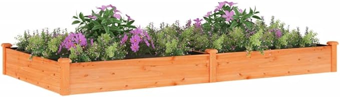 Solid Fir Raised Garden Bed with Liner Brown 94.5x47.2x9.8 for Flowers Herbs Vegetables - Perfect Outdoor Planter Box for Gardening Planting Growing