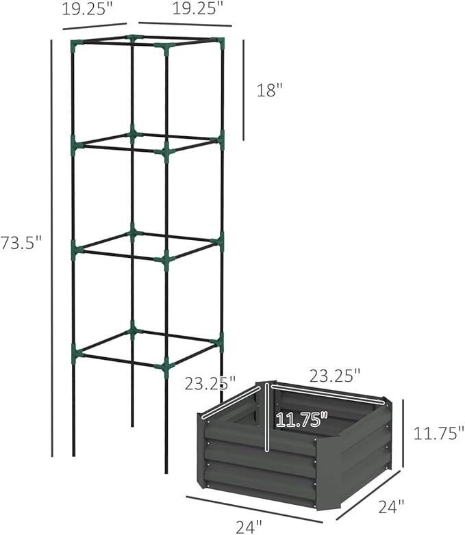 Galvanized Raised Garden Bed Steel Gray Raised Planter with Tomato Cage Backyard Garden Patio Durable Outdoor Planter
