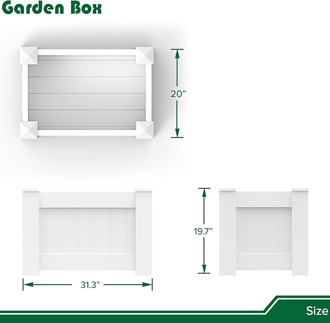 31 X 20 X 20 Raised Garden Box Above Ground Planter for Growing Vegetables Flowers Herbs DIY Gardening White Vinyl Garden Bed 2Packs