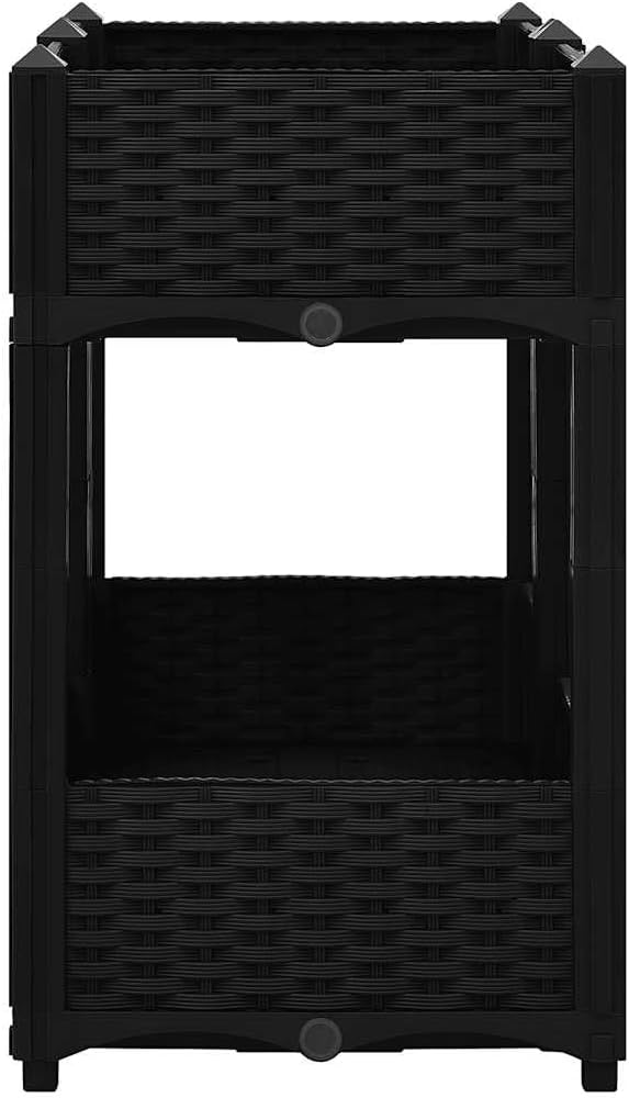 Raised Garden Bed Black 31.5x31.5x28 PP Planter Box Matte Rectangular Planter for Outdoor Easy-Assemble Patio Box for Herbs Flowers Vegetables