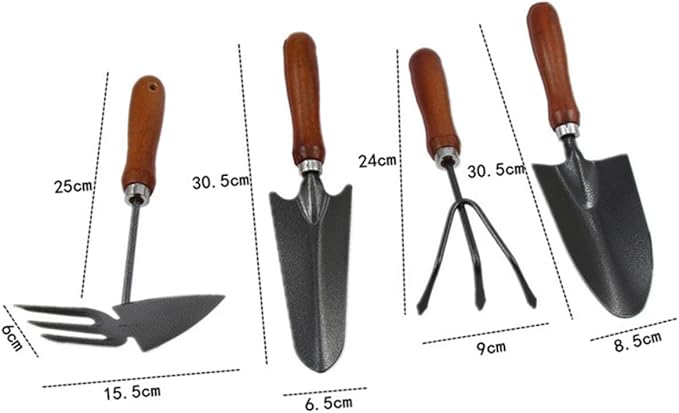 jojofuny Garden Tools Set Mini Shovel and Spade with Thickened Iron Blades Wooden Handle Planting Tool for Gardening Weeding and Transplanting 4pcs
