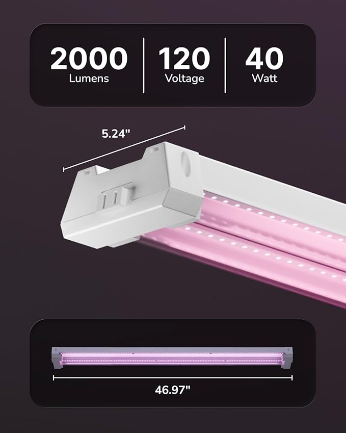 Sunco 4FT LED Grow Light for Indoor Plants 40W Full Spectrum Hanging Suspended Fixture Linkable Plug in Greenhouse Year Round for Indoor Plants Seedlings Vegetables Flowers 2 Pack