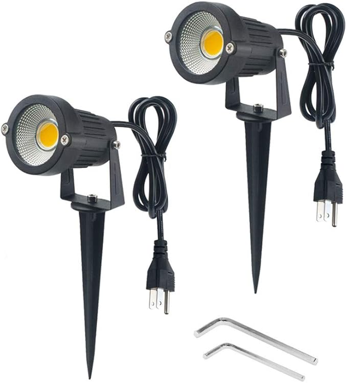 Pack of 2 Outdoor LED Landscape Lights Waterproof Spotlight with Spike Stand and Plug for Driveway Outdoor Lawn Lighting Flood Garden Yard (9W Warm White)