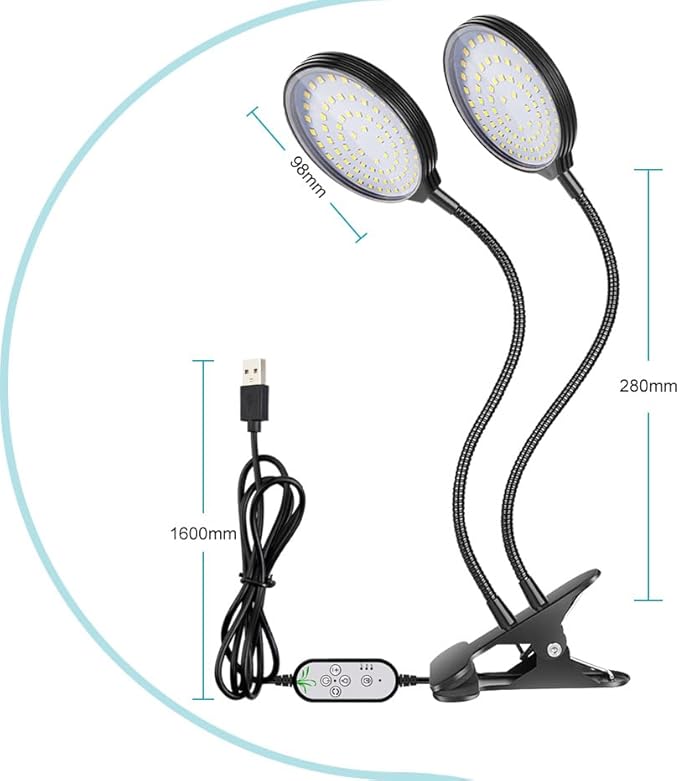 60W Red Blue Plant Lamps USB Power Supply 5V Indoor Planting Fill Light Dimmable Automatic on/off 360° Adjustable 3-mode Greenhouse Tent Hydroponic UV/IR Vegetables Flowers Succulent Fruit Seedlings