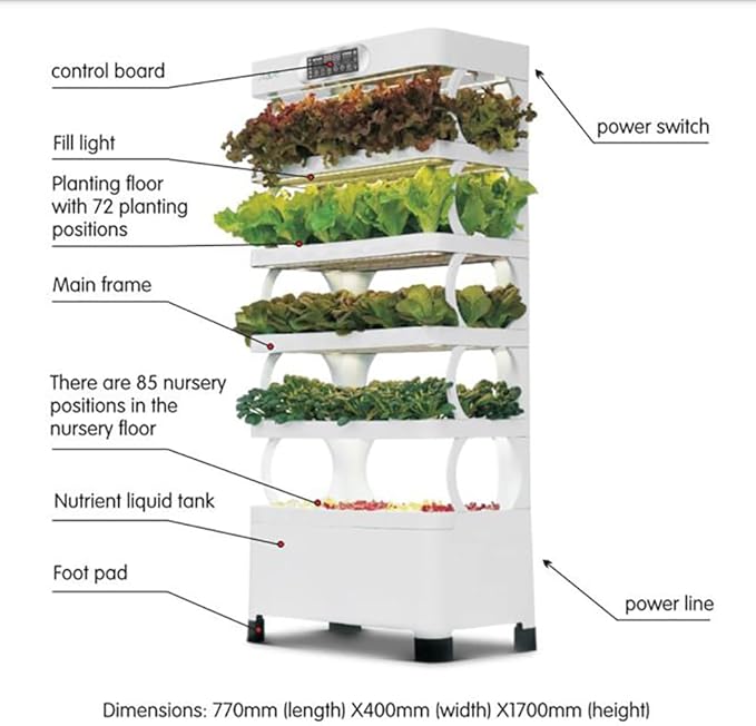 Hydroponics Tower Plants Vertical Hydroponics Grow Kits 5-Layer Indoor Gardening Greenhouse with Lights 85 Holes PVC Vegetables Plant Growing