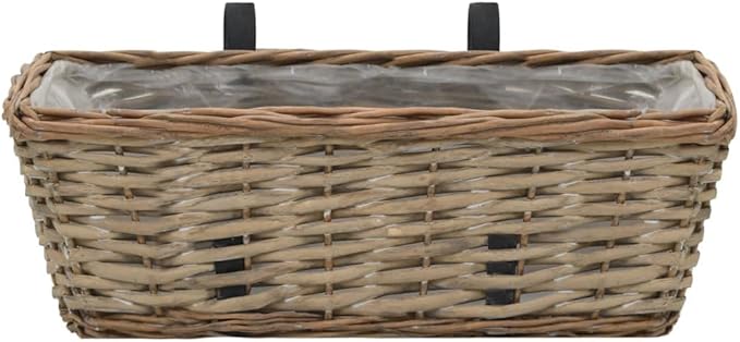 Brown Wicker Balcony Planter Set - Handmade Rustic Steel Galvanized Baskets Wire - Outdoor Raised Garden Beds Walls Fencing