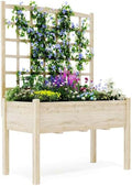 Raised Garden Bed with Legs For Outdoors 46 in x23 in x65 in Wooden Elevated Planter Box with Trellis Planter Liner for Backyard Patio Balcony Bed Liner for Climbing Plants Flowers Vegetables