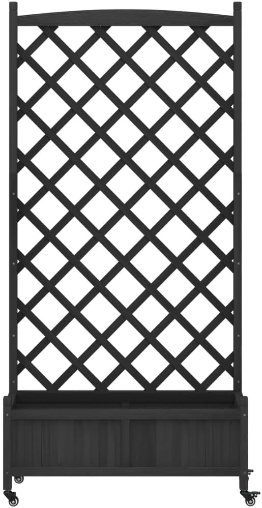 Rollable Raised Planter Box with Trellis 36 x 14 x 73.8 in Matte Black Solid Fir Wood Elevated Garden Bed on Wheels for Outdoor Patio Balcony Large Plant Container