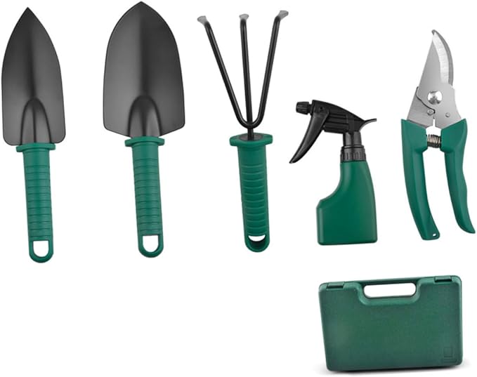 ibasenice 5pcs Gardening Tool Set with Shovel Rake and Pruning Shears in Portable Carrying Case for Planting and Landscaping Tasks