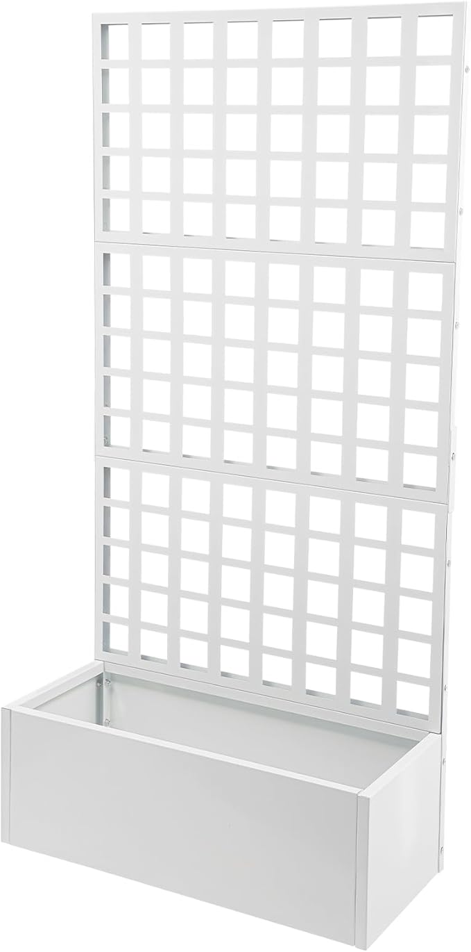 Metal Planter Box with Trellis12 Inch Deep Garden Planter with Privacy ScreenSteel Metal Raised Bed Planters for Climbing RoseFlowersPlants (White)
