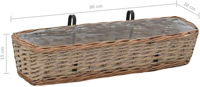Brown Wicker Planter Set of 2-31.5 in Long Rectangular Planters for Fence Garden Wall and Patio Use - Rustic Synthetic Wicker - Galvanized Welded Mesh