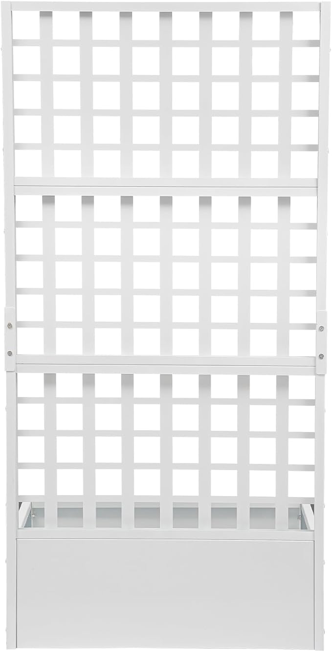 Metal Planter with TrellisRaised Garden Bed with TrellisPlanter Box with Privacy Screen for Climbing Plants Vegetables Vines 35x16x71in (White)