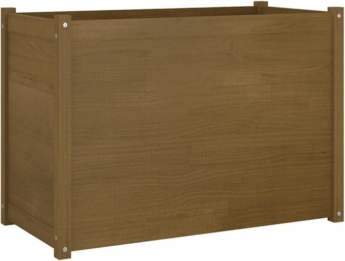 Large Honey Brown Solid Pinewood Garden Planter 39.4x39.4x27.6 Inch Raised Garden Bed Outdoor Rectangular Planter Box for Patio Terrace Gardening