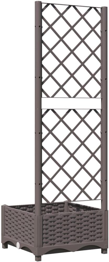 Plastic Garden Planter with Trellis Outdoor Raised Garden Bed Free-Standing Trellis Planter Box for Vine Climbing Plants Flowers Brown 15.7x15.7x47.8 PP-722