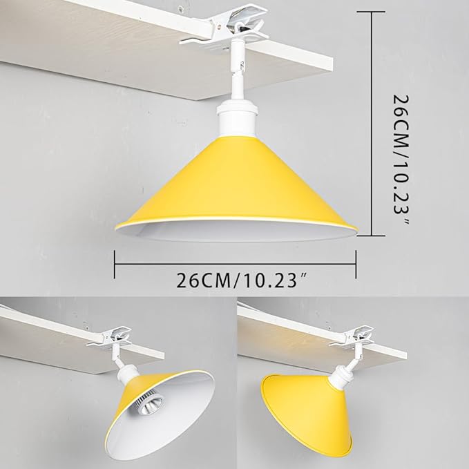 Clip Mount 5.9Ft Plug in Timing Cord Plant Light Full Spectrum White Light White Base Yellow Metal Shade Adjusted Angle Modern Clamp Light for Indoor Plants