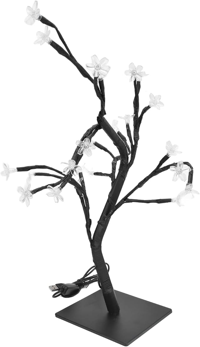 Cherry Blossom LED Bonsai Tree Lamp 24 Warm White Lights USB Powered Artificial Decor for Home Office PVC 32cm