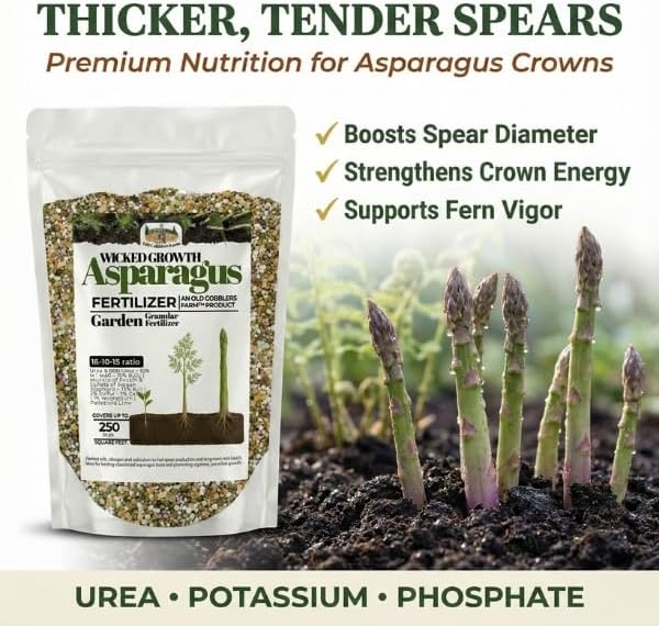 Old Cobblers Farm™ Wicked Growth Asparagus Fertilizer – Balanced Formula for Healthy Spears &amp Strong Root Growth – Supports Early Season Growth (5 lbs | 10 lbs | 15 lbs | 20 lbs) (5 lbs)