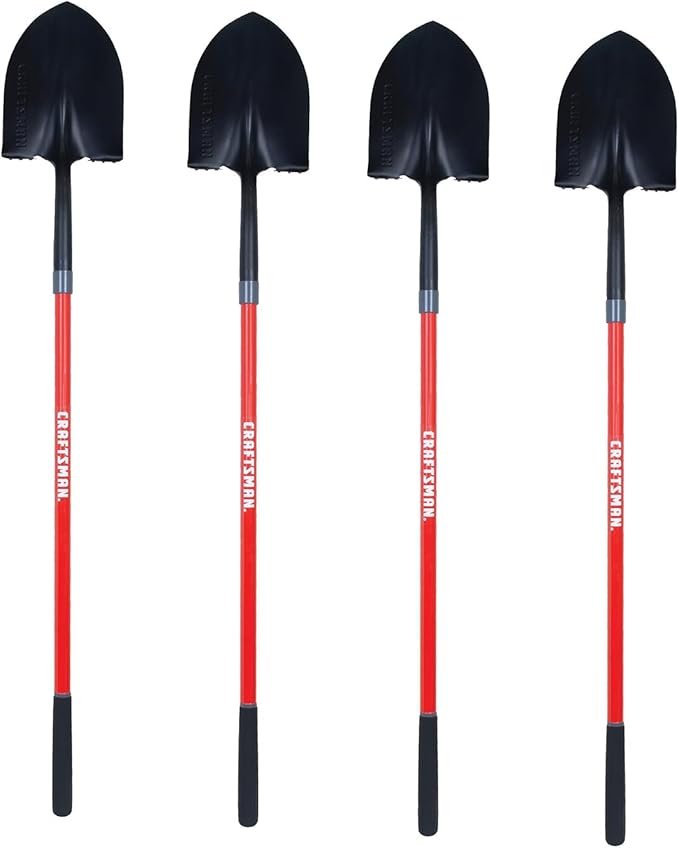 Craftsman Garden Shovels for Digging and Gardening: Heavy Duty Spade Shovels Ideal for Construction Projects Lightweight Metal Spade Tool Set Pack of 4