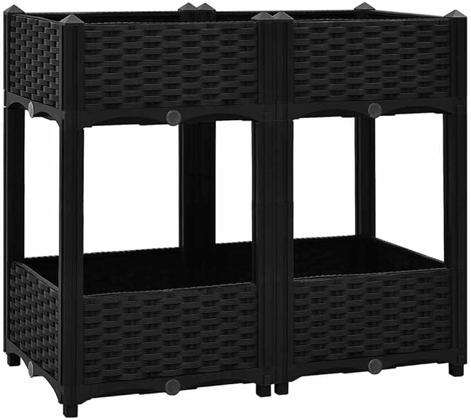 Raised Bed Black Polypropylene Medium Raised Bed Rectangular Gardening Pots &amp Planters 316535