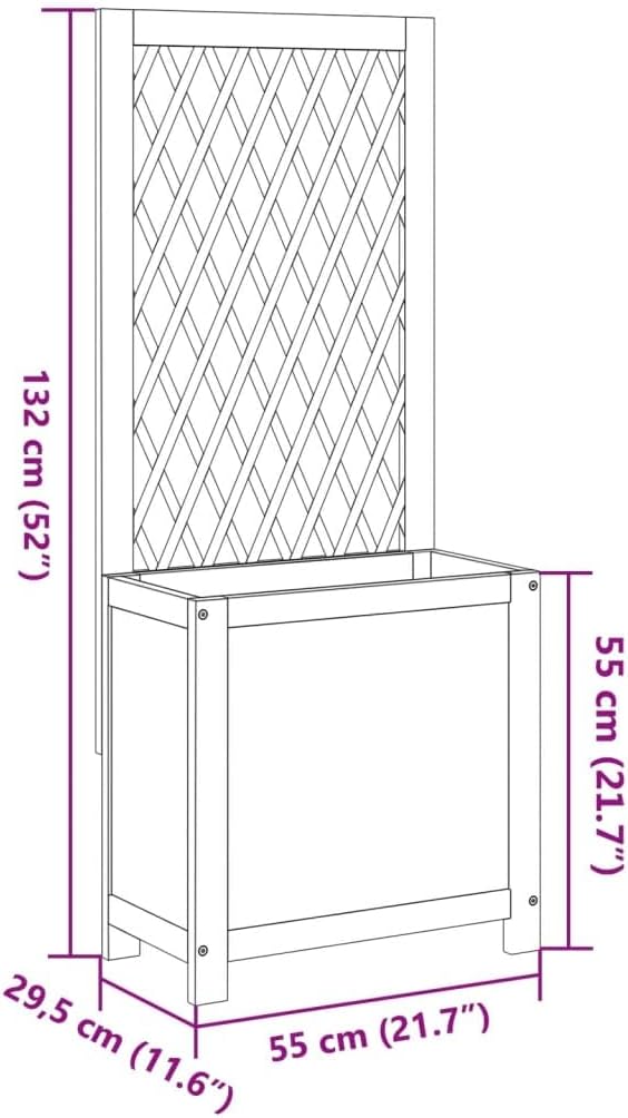 Brown Solid Acacia Wood Planter with Trellis 21.7x11.6x52.0 Inch Medium Raised Garden Bed for Outdoor Plants Balcony &amp Patio Gardening