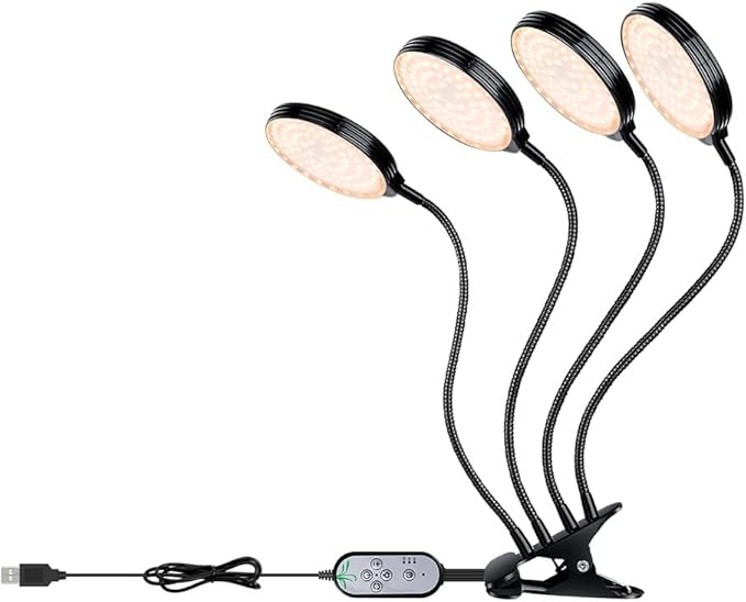 60W LED Powered Desktop Clip Planting Lamp USB Full Spectrum Plant Lights 5V Indoor Vegetable Flowers Hydroponic lamp 360° Adjustable Gooseneck 5 Level Dimmable Timing 4/8/12Hrs UV/IR Greenhouse