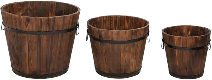 3 Piece Wooden Bucket Planter SetMultifunctional Raised BedPlant Privacy FenceBalcony Planter BedsHerb PlantersGreenhouse Planterfor HerbsFlowersOutdoorVegetablesSolid Wood Fir