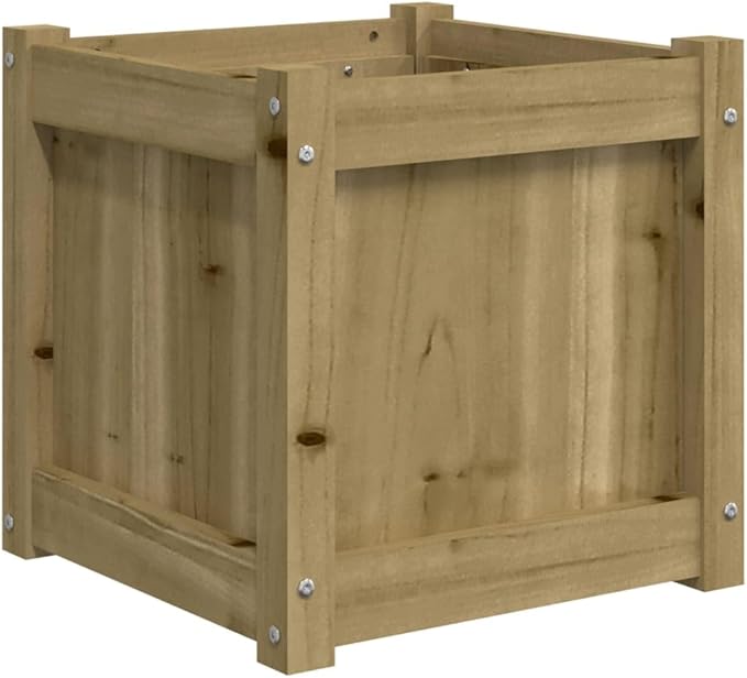 Garden Planter Set of 2 Natural Pine Solid Wood Square Outdoor Planters 15.7x15.7x15.7 in Rustic Raised Garden Bed for Patio Balcony Flowers