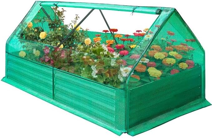 High Strength Planter Box with a Cover Galvanized Raised Planter Bed with a Size of 73’’* 37’’* 36 3 in 1 Garden Box Outdoor Container for Balcony Patio Green