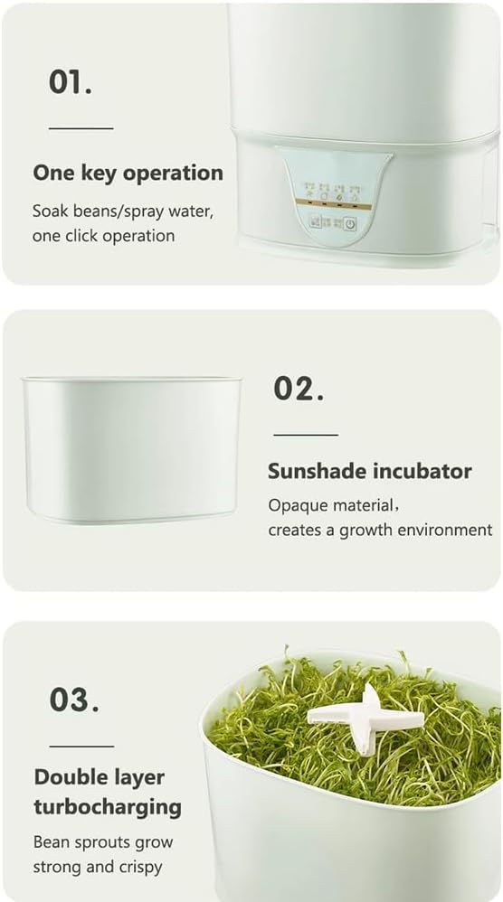 Automatic Bean Sprouts Maker 360° Rotary Sprinkler Thermostatic Incubator Germinator 2 Layer Sprouting Seedling Tools