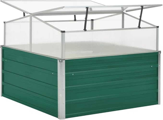 Garden Raised Bed with Greenhouse Outdoor Planting Boxes Suitable for Indoor and Outdoor Flowers and Plants 39.4x39.4x33.5 Green