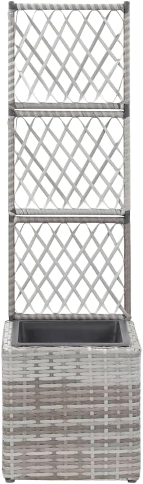 Rattan Trellis Raised Bed with 1 Pot Raised Garden Bed Planter Box with Trellis Tomato Planters for Climbing Plants Vegetable 11.8x11.8x42.1 Poly Rattan Gray-385