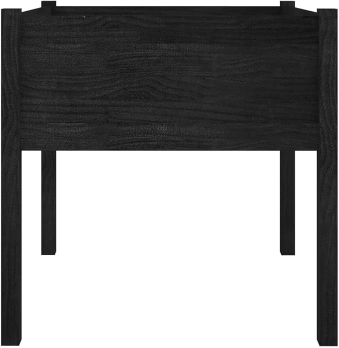 Large Square Garden Planter Set of 2 Black Solid Pine Wood 27.6x27.6x27.6 in Outdoor Raised Garden Bed for Flowers Vegetables Herbs Patio Deck