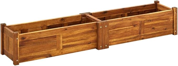 Garden Raised Bed Solid Acacia Wood Garden Lawn Planter Plant Vegetable Growing Container Durable Outdoor Planter Box for Vegetables Flowers Herbs 59x11.8x9.8