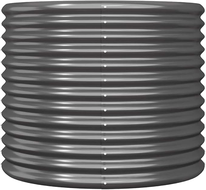Round Raised Garden Planter 31.5 Powder-Coated Steel Anthracite Large Outdoor Container for Vegetables &amp Herbs on Patio Balcony