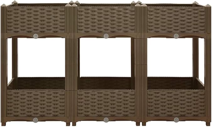 vidaXL Brown Rectangular Raised Bed - 47.2x15.7x28 Polypropylene Outdoor Planter with Shelves for Plants Vegetables Herbs and Flowers