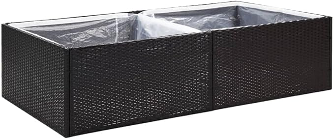 Large 61.8x61.8x15.7 Square Outdoor Raised Garden Planter Black PE Rattan Raised Bed Box with Clear Liner for Patio Balcony Terrace Flower &amp Vegetable Gardening